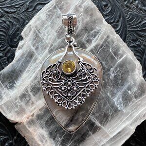 Boho Styled Citrine and Crazy Lace Agate Pendant Stone Crystal Jewelry